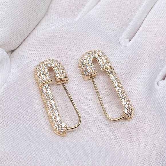 GABI RIELLE 10k Gold Vermeil & Cubic Zirconia Safety Pin Earrings - Picture 1 of 6